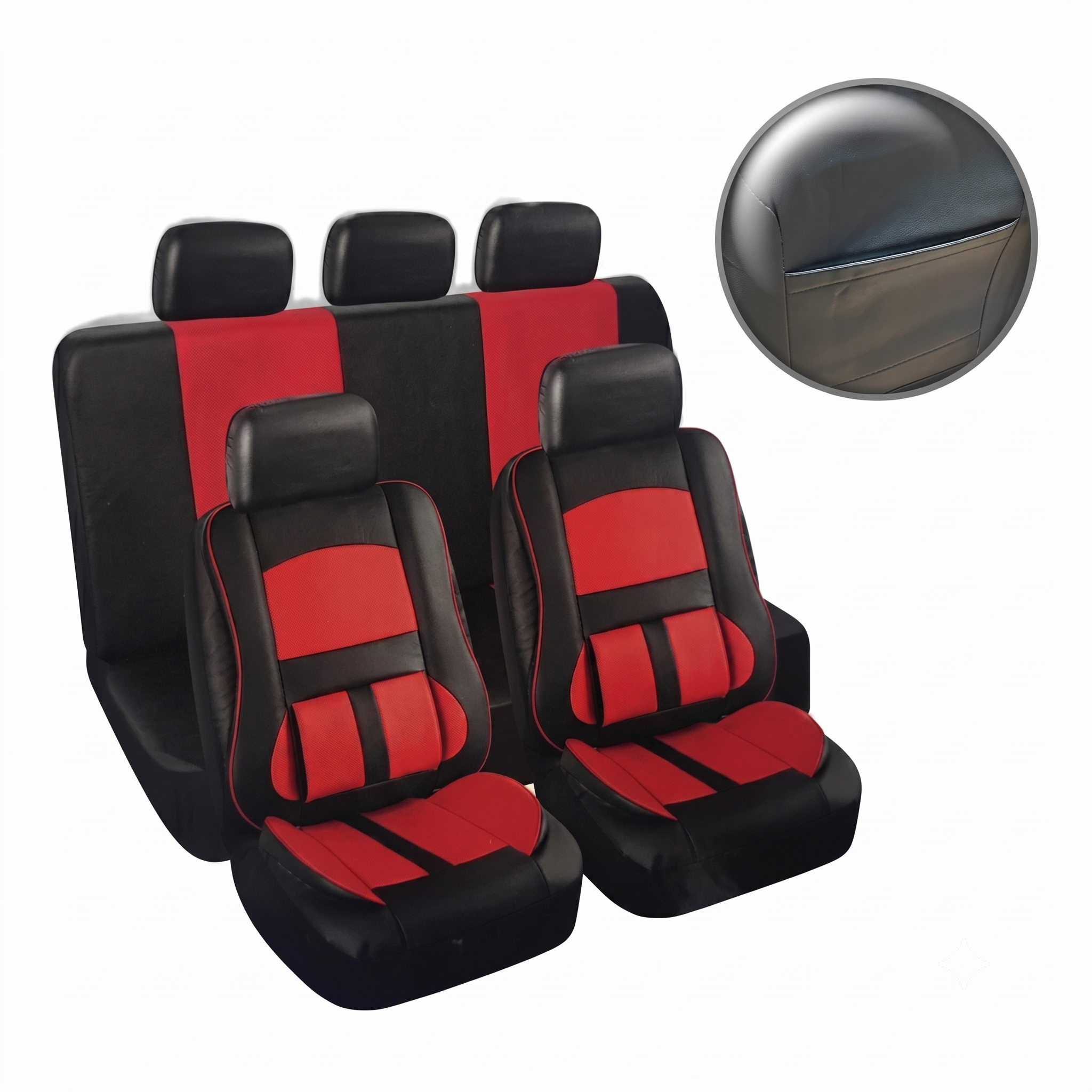 Set Fundas Cubreasiento Eco Cuero Rojo Con Bolsillo Respaldo - Imagen 2