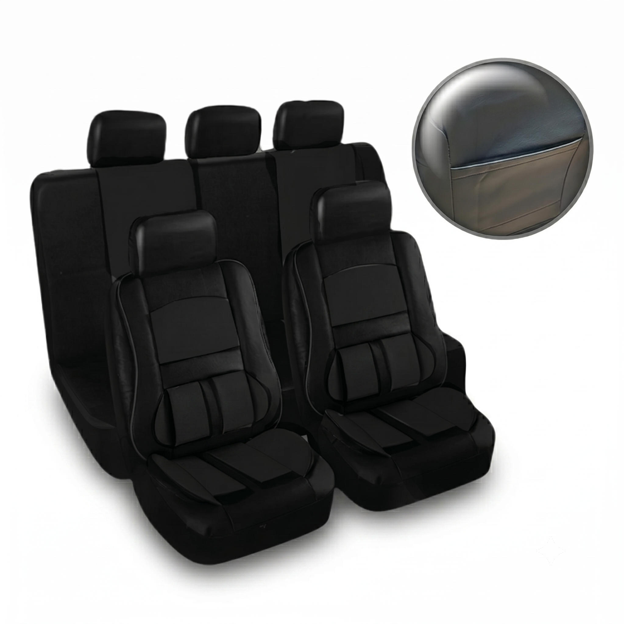 Set Fundas Cubreasiento Eco Cuero Negro Con Bolsillo Respaldo