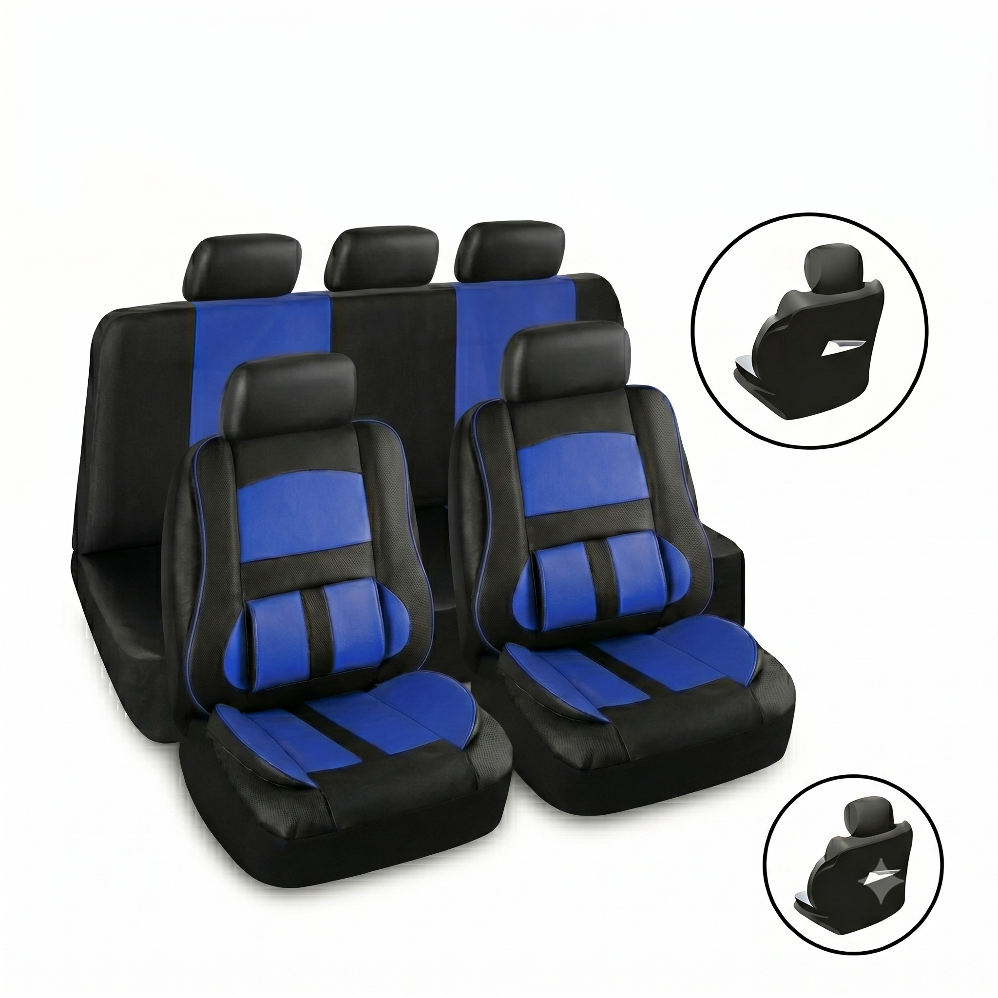 Set Fundas Cubreasiento Eco Cuero Azul Con Bolsillo Respaldo