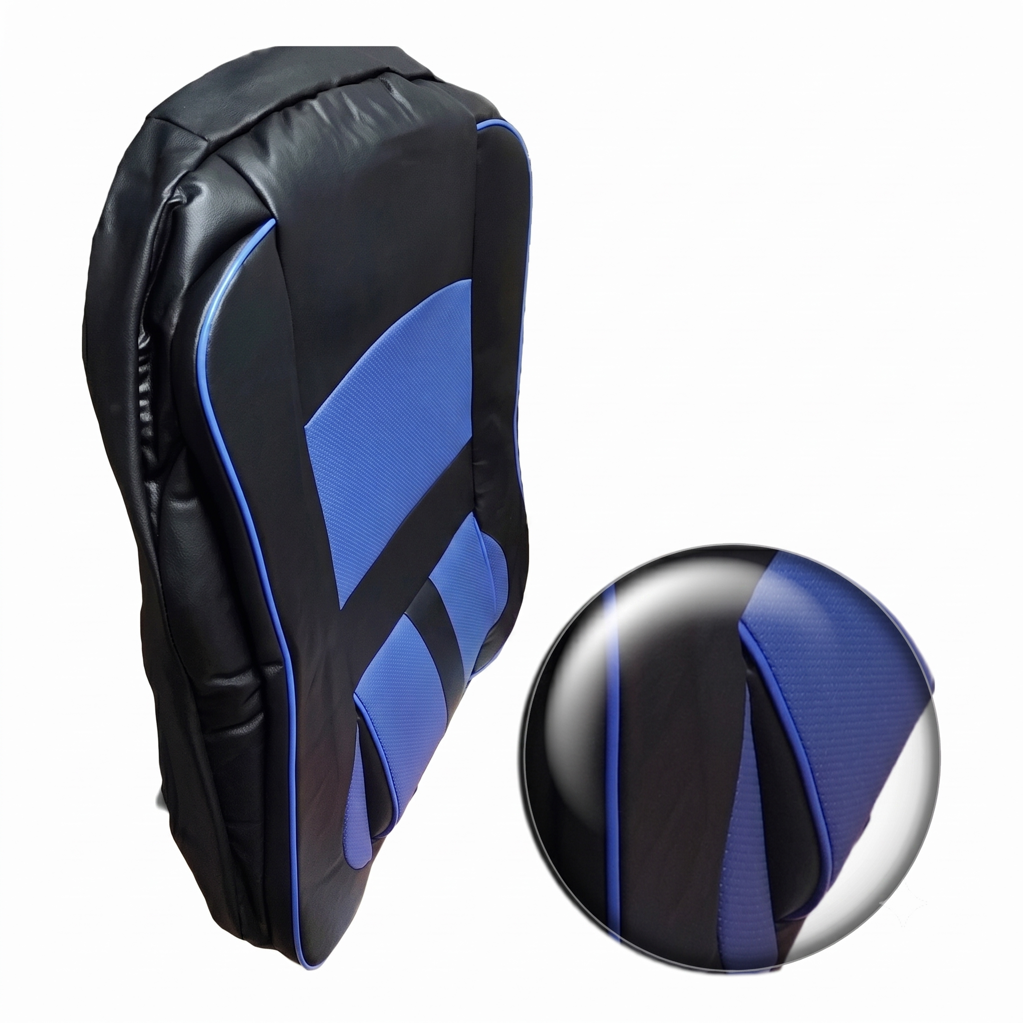 Set Fundas Cubreasiento Eco Cuero Azul Con Bolsillo Respaldo - Imagen 3