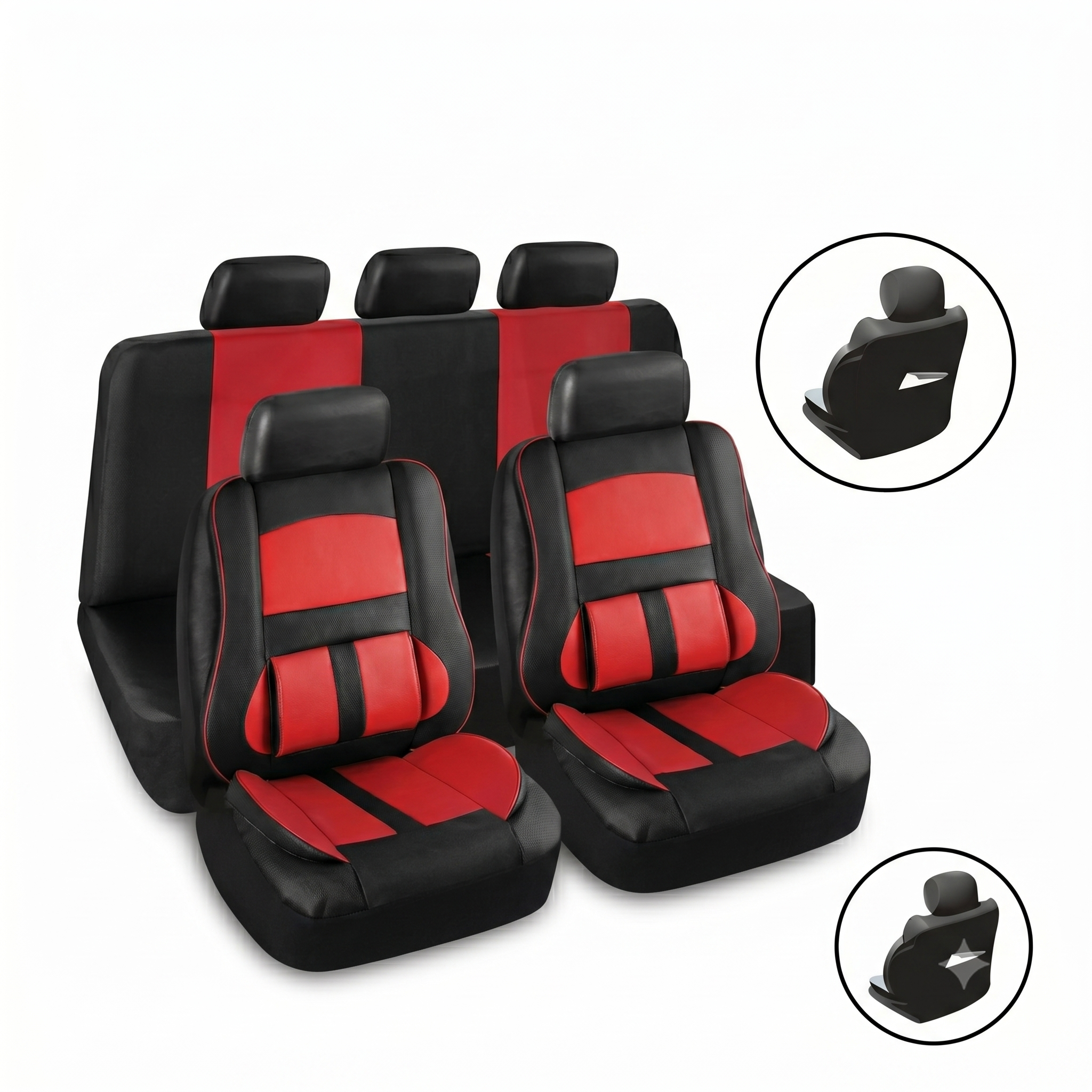 Set Fundas Cubreasiento Eco Cuero Rojo Con Bolsillo Respaldo