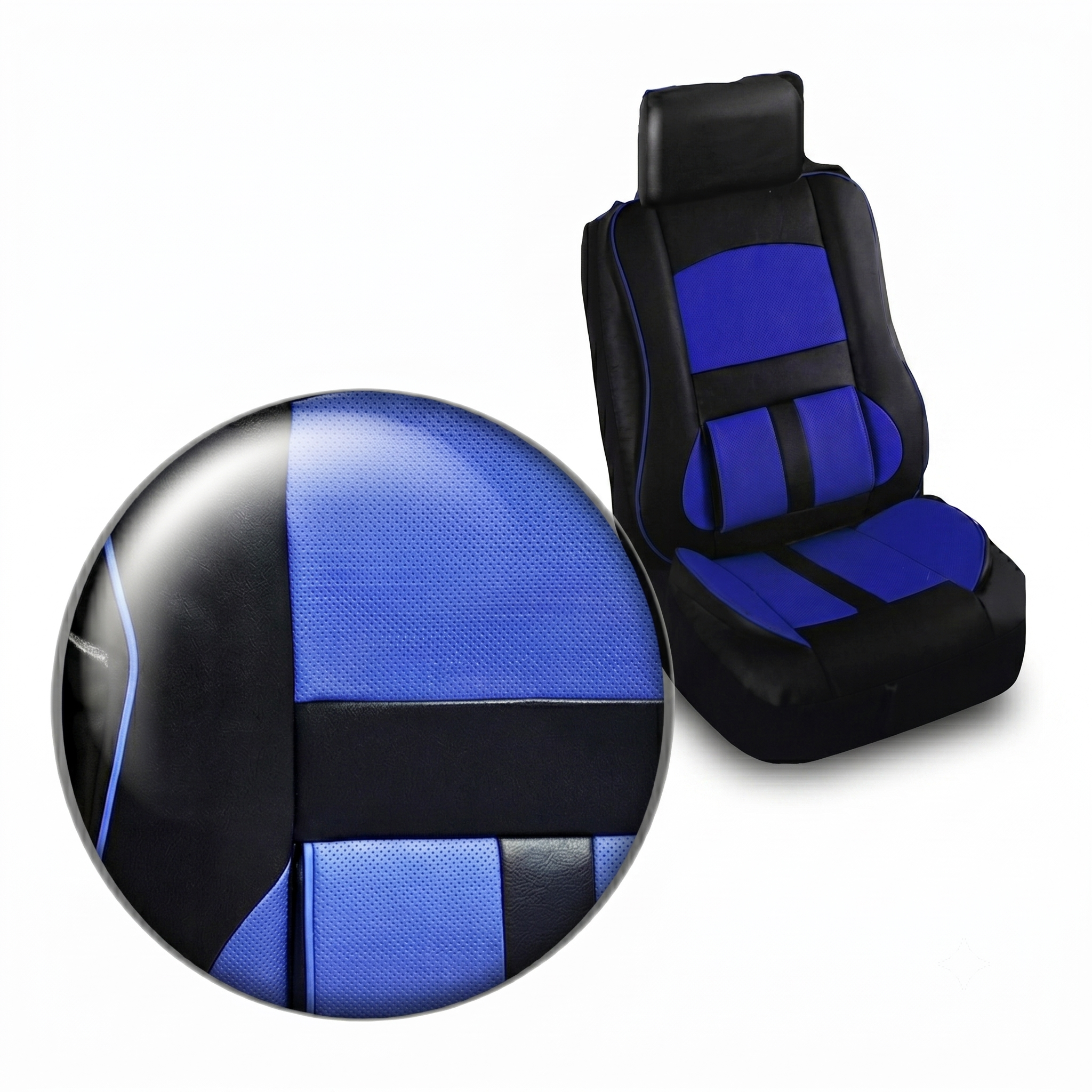 Set Fundas Cubreasiento Eco Cuero Azul Con Bolsillo Respaldo - Imagen 2