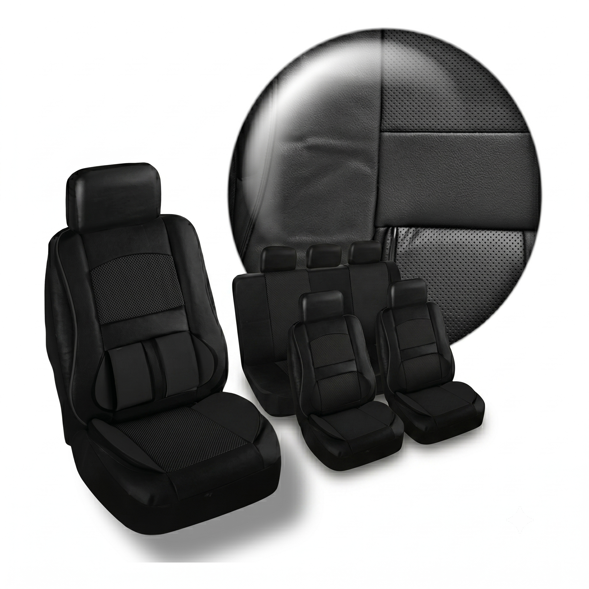 Set Fundas Cubreasiento Eco Cuero Negro Con Bolsillo Respaldo - Imagen 2